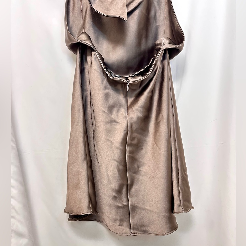 Zara Satin Cowl Neck Strapless Dress in Taupe - Picture 7 of 8